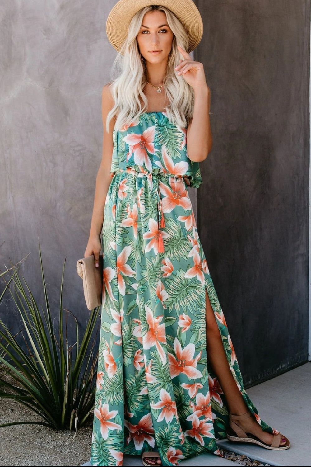 Take Me to The Keys Slit Tropical Sleeveless Tube Dress