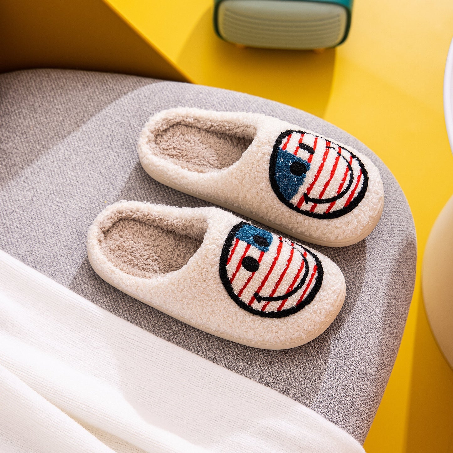 Patriotic AF Smiley Face Slippers