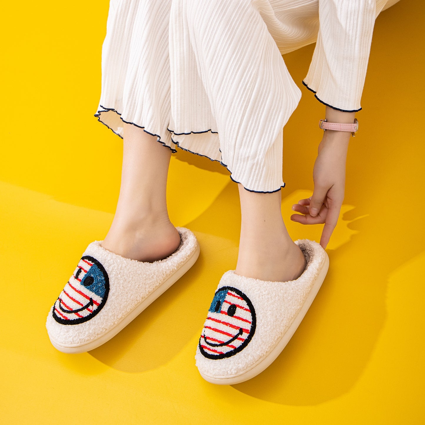 Patriotic AF Smiley Face Slippers