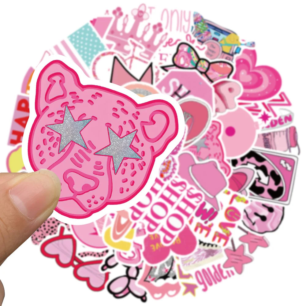 50pcs Cute Pink Preppy Y2K Kawaii Girl Stickers