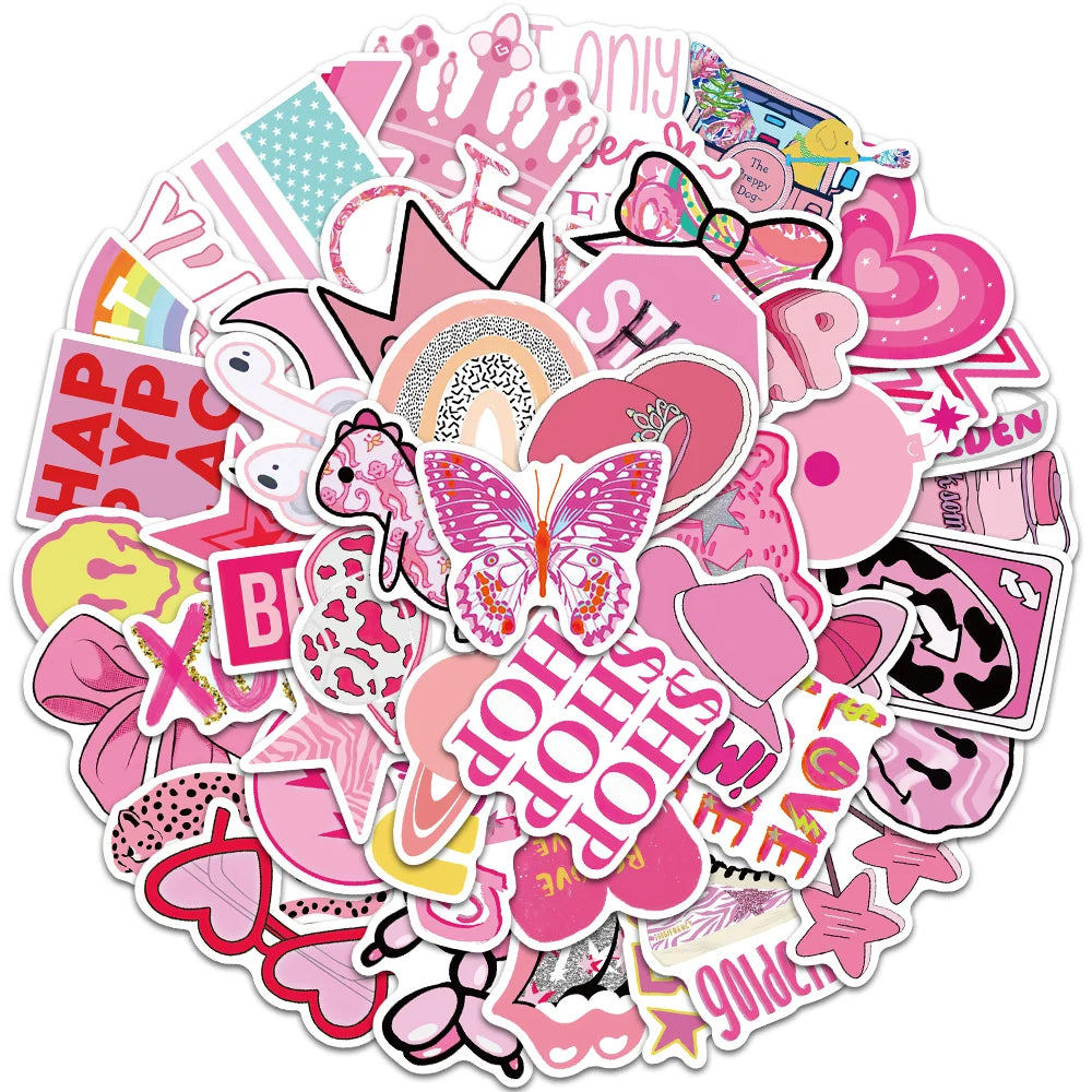 50pcs Cute Pink Preppy Y2K Kawaii Girl Stickers