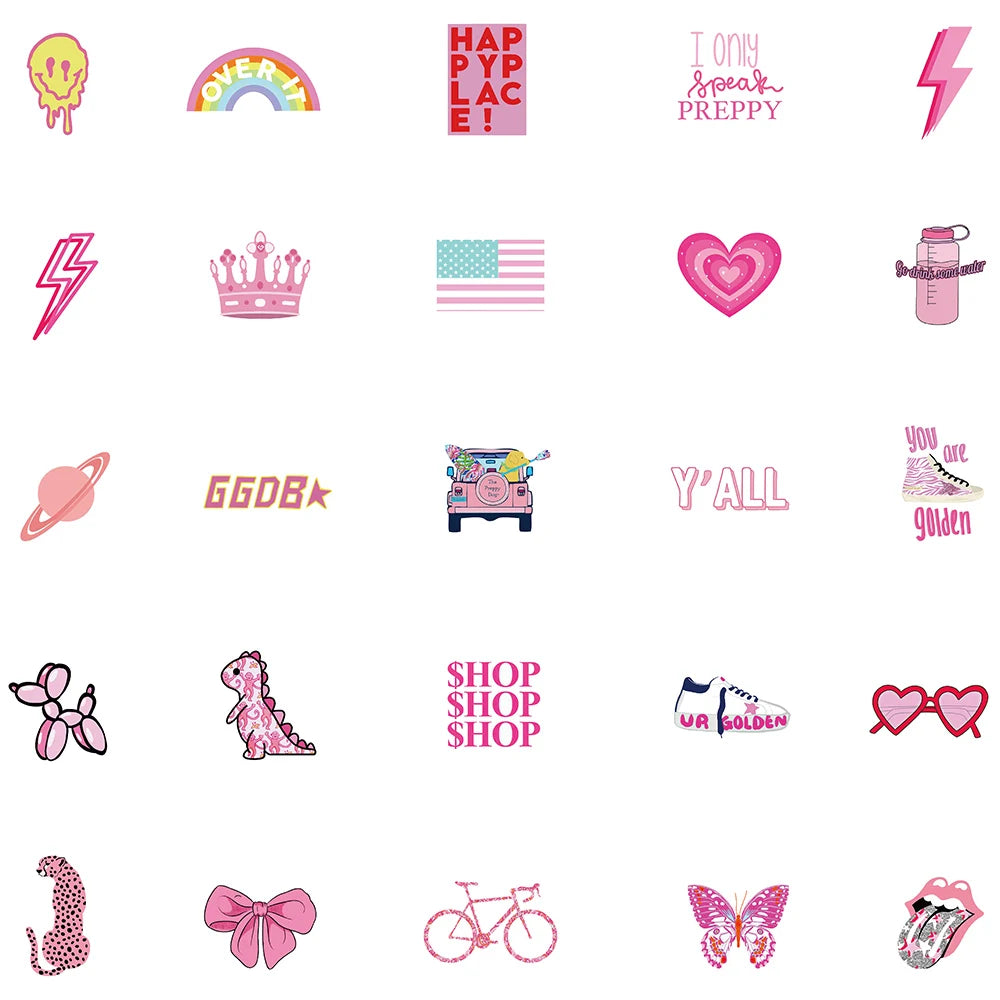 50pcs Cute Pink Preppy Y2K Kawaii Girl Stickers