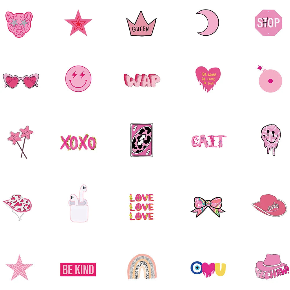 50pcs Cute Pink Preppy Y2K Kawaii Girl Stickers