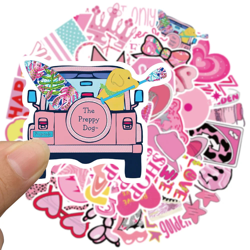 50pcs Cute Pink Preppy Y2K Kawaii Girl Stickers