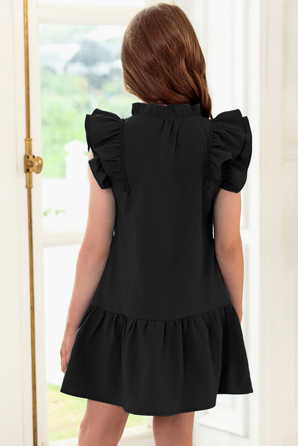 Tie Neck Flutter Sleeve Dress