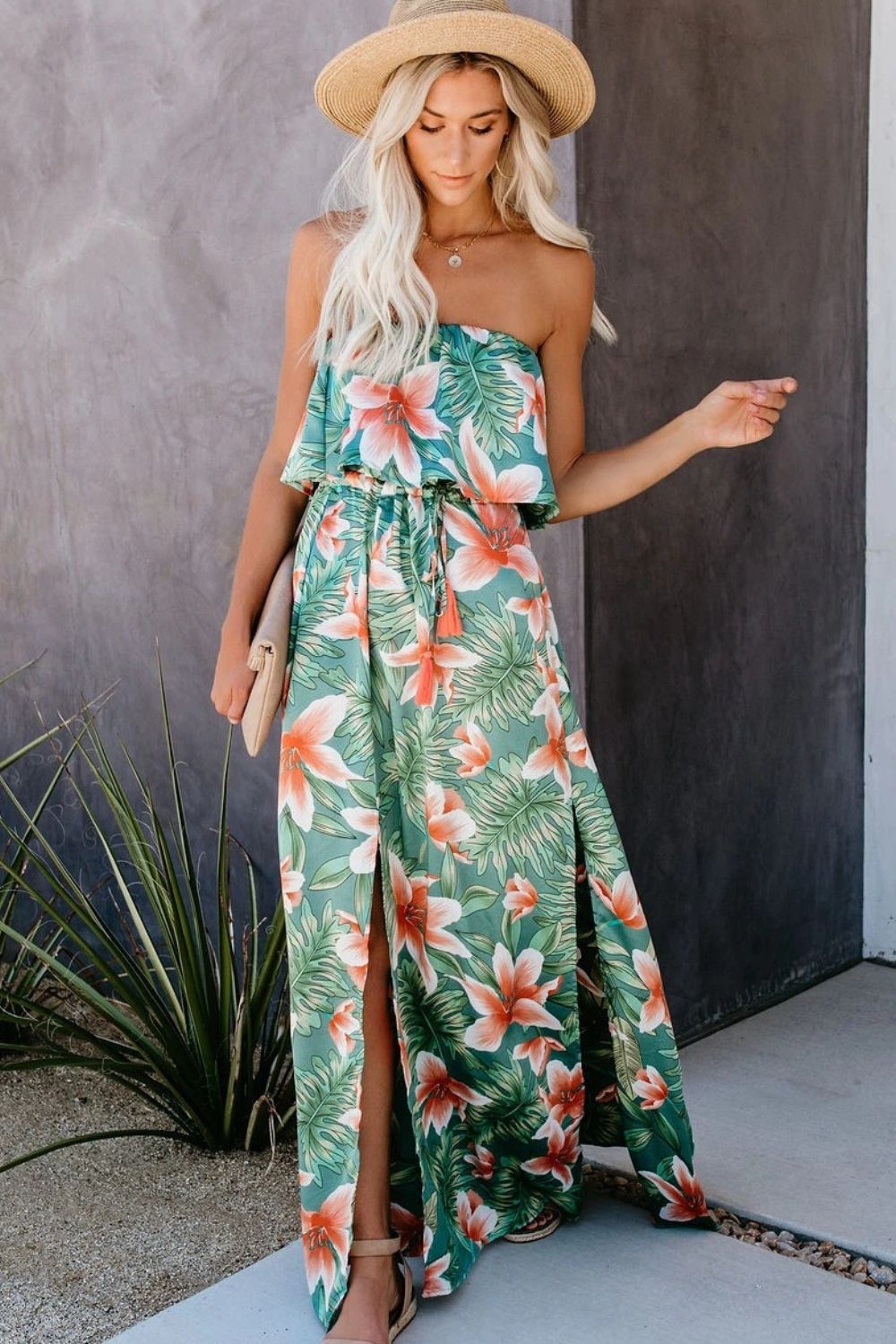 Take Me to The Keys Slit Tropical Sleeveless Tube Dress