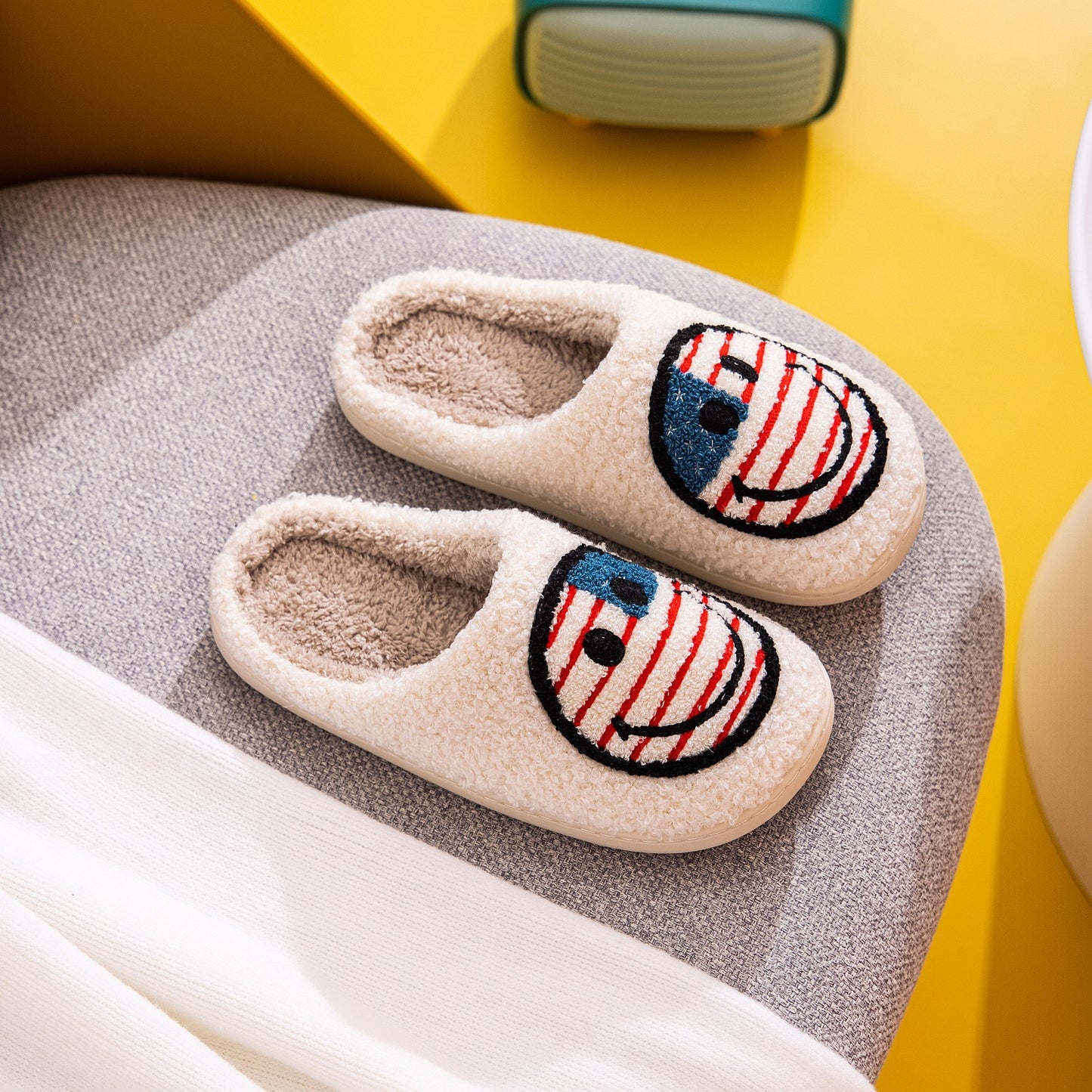 Patriotic AF Smiley Face Slippers