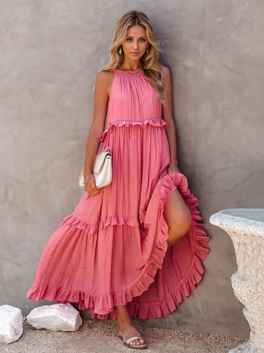 Our Favorite Ruffled Sleeveless Tiered Maxi Dress with Pockets