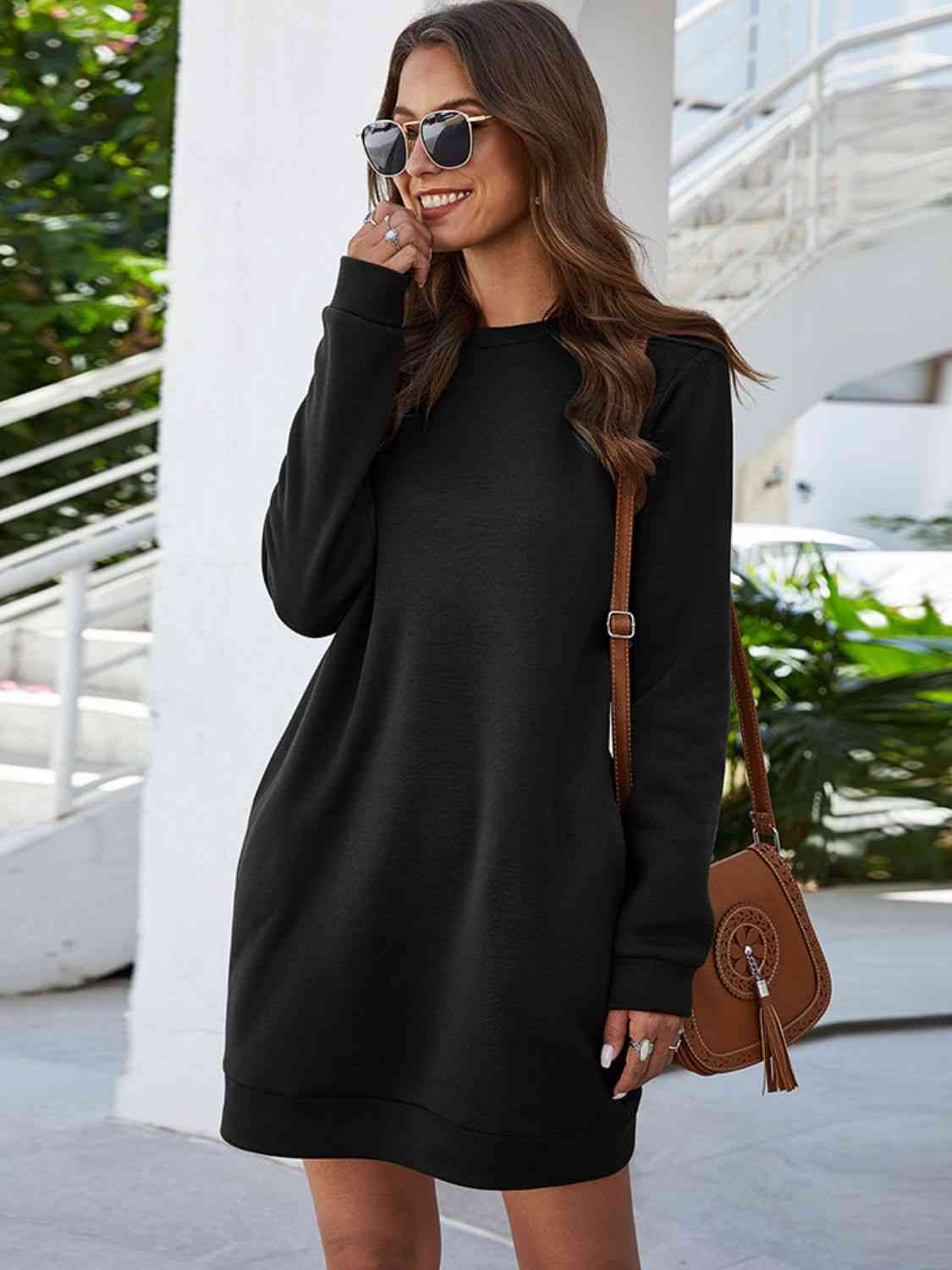 Cozy Long Sleeve Mini Dress with Pockets