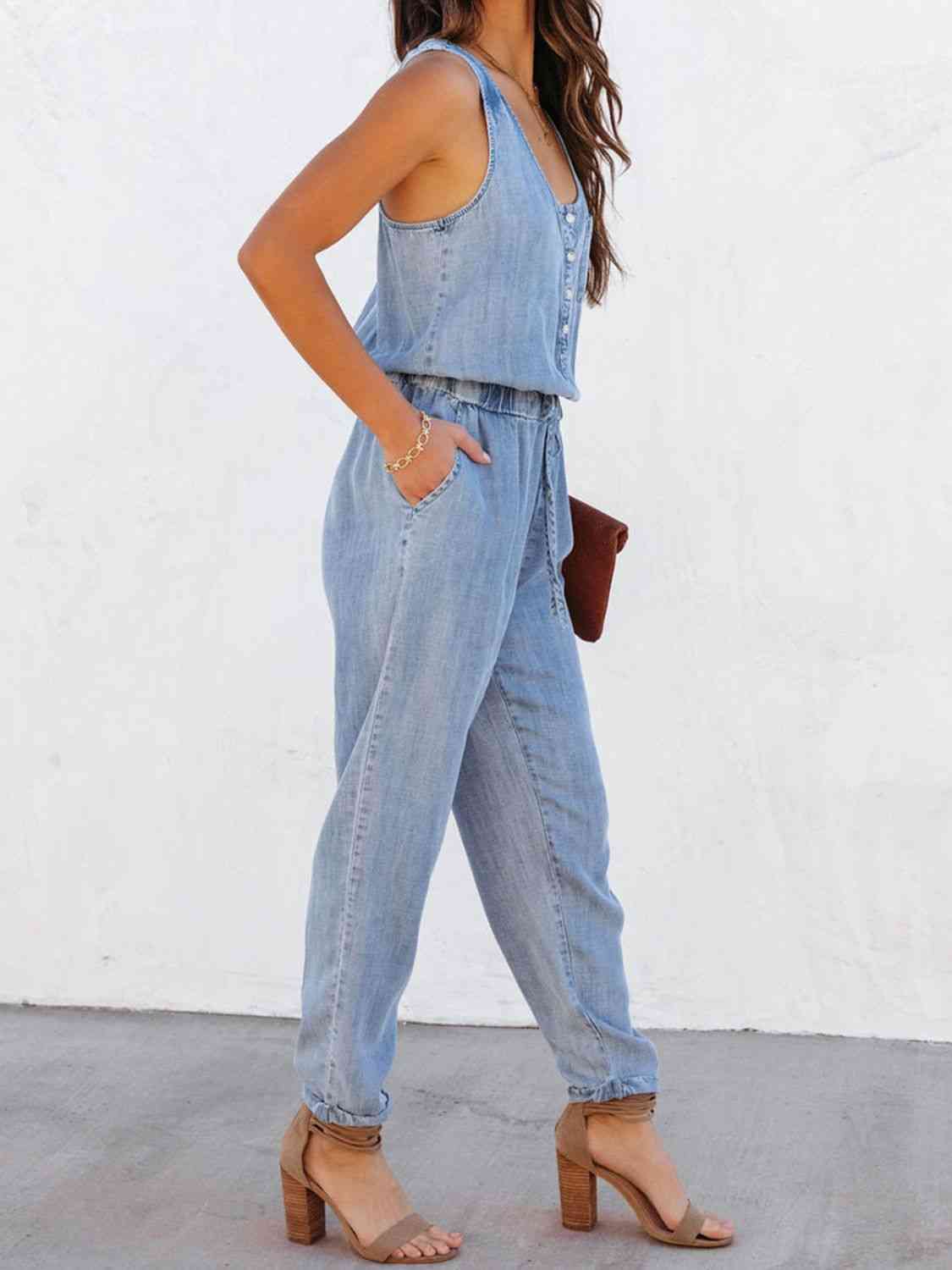 Can't Buy Me Love 80's inspired Drawstring Waist Sleeveless Jumpsuit