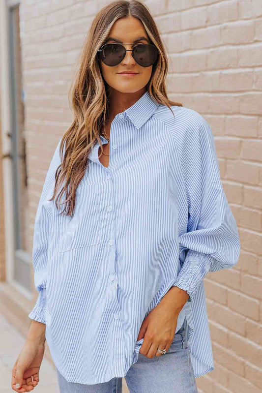 Classic San Diego Striped Lantern Sleeve Collared Shirt