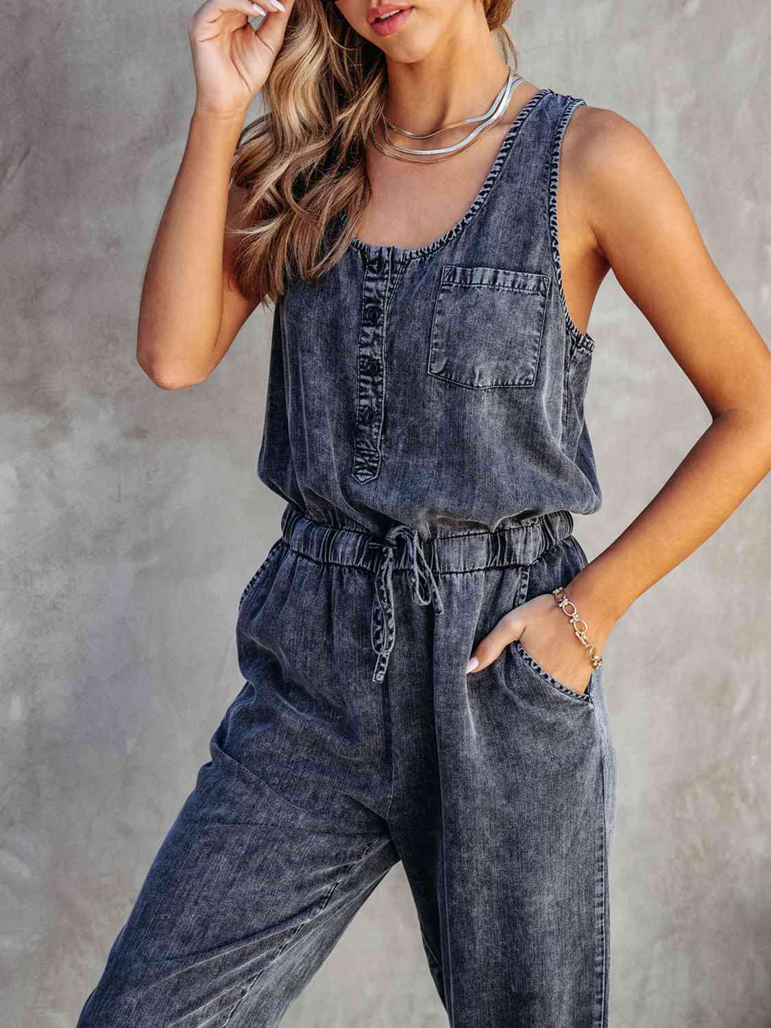 Can't Buy Me Love 80's inspired Drawstring Waist Sleeveless Jumpsuit