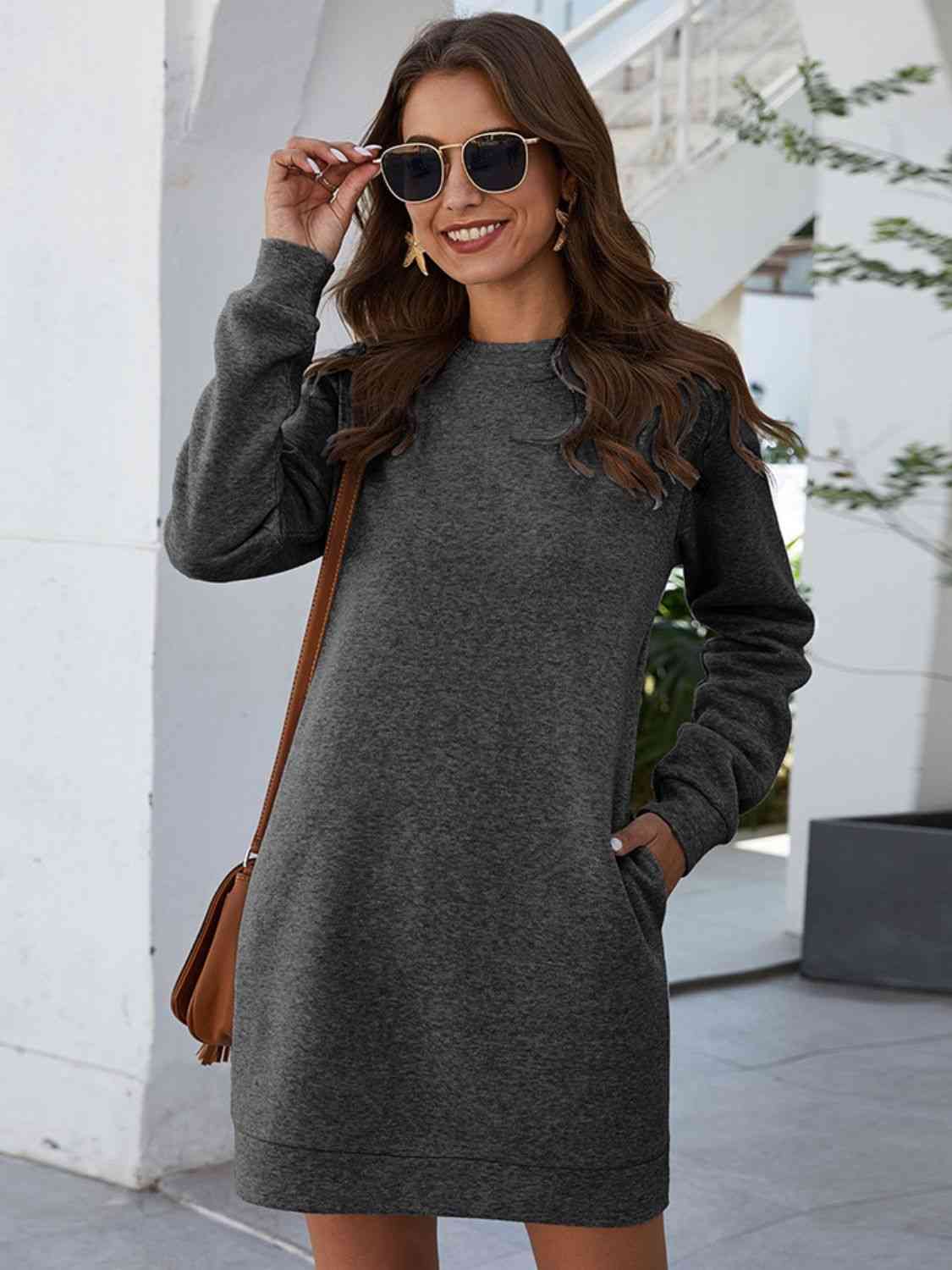 Cozy Long Sleeve Mini Dress with Pockets