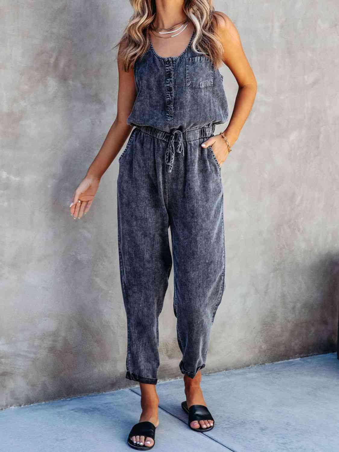 Can't Buy Me Love 80's inspired Drawstring Waist Sleeveless Jumpsuit