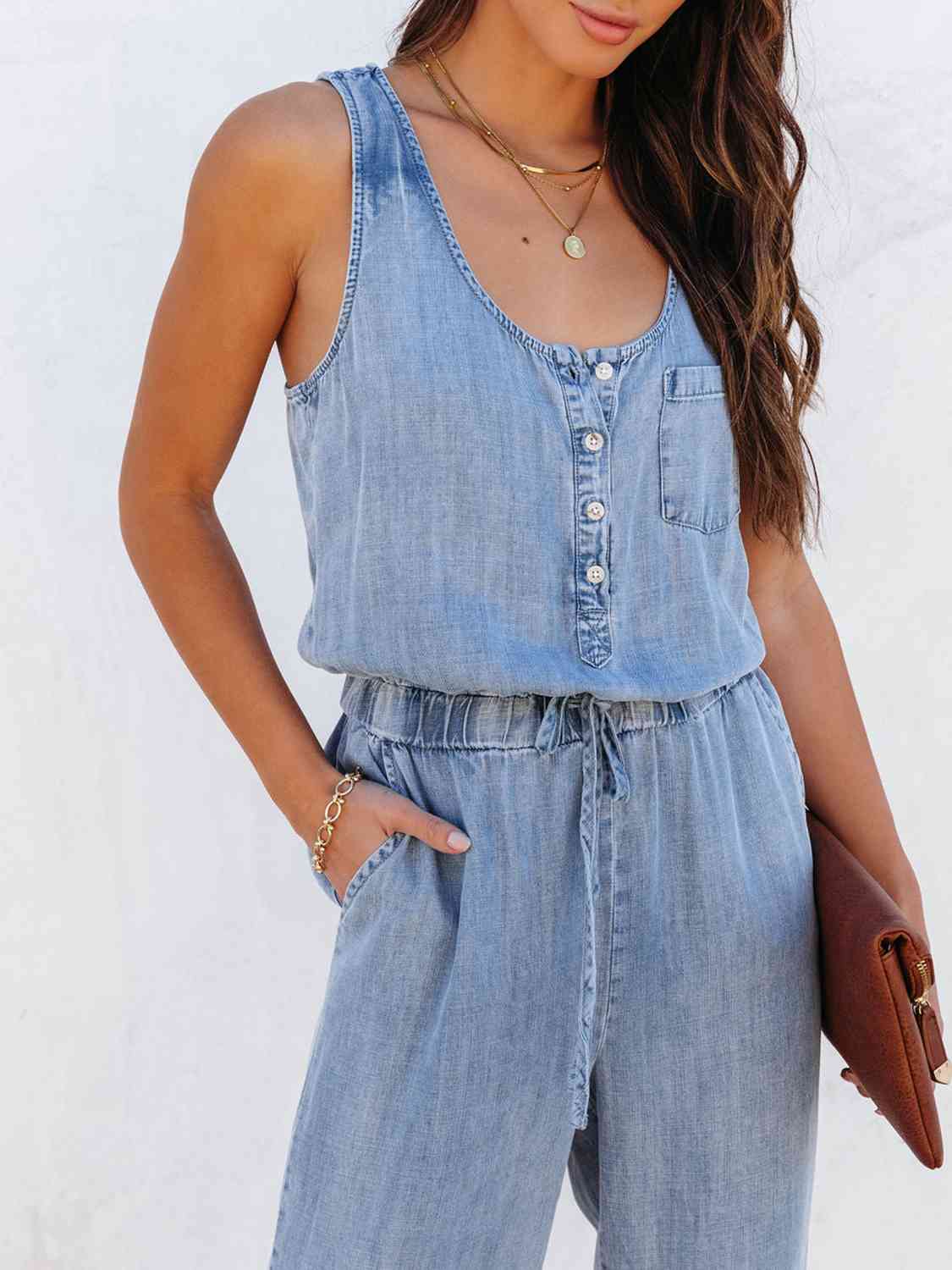 Can't Buy Me Love 80's inspired Drawstring Waist Sleeveless Jumpsuit