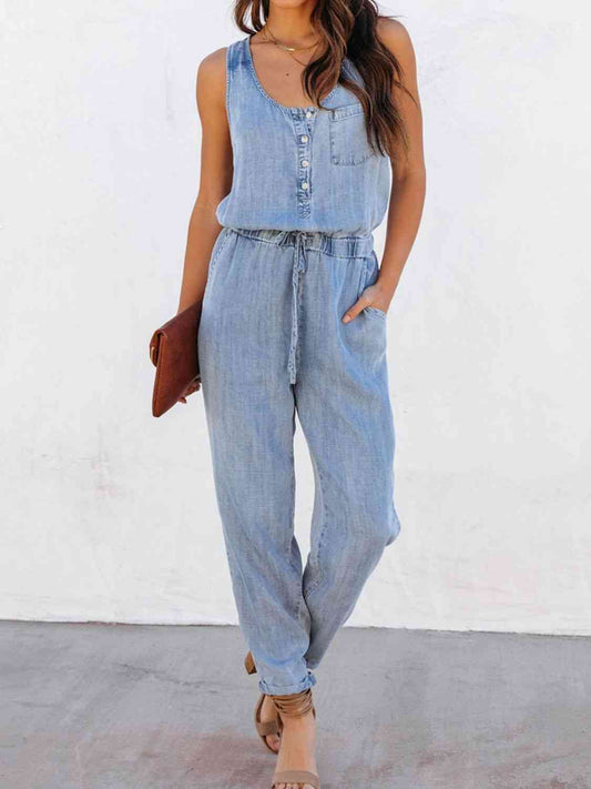 Can't Buy Me Love 80's inspired Drawstring Waist Sleeveless Jumpsuit