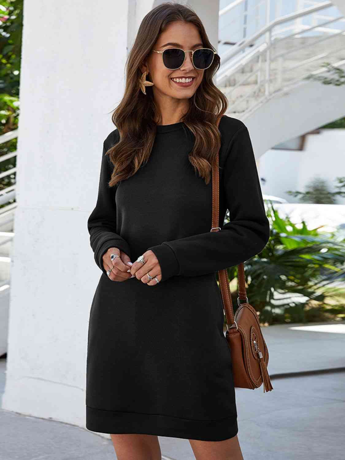 Cozy Long Sleeve Mini Dress with Pockets